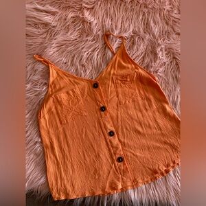 Orange Button-Front Spaghetti Strap Tank Top
